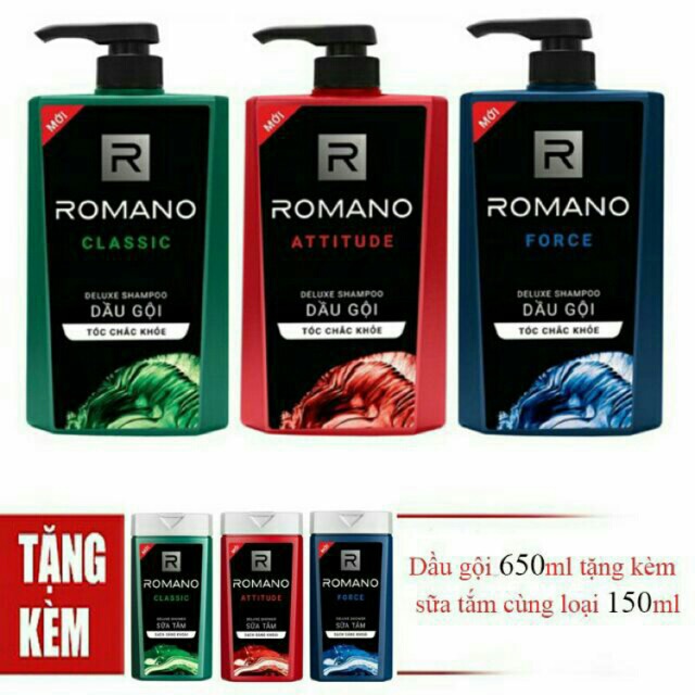 Gội Romano 650g tặng sữa tắm 150g ( Màu tự chọn)