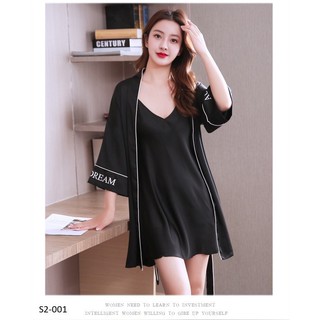 Set váy ngủ cao cấp hai dây kèm áo choàng ngủ kiểu Kimono
