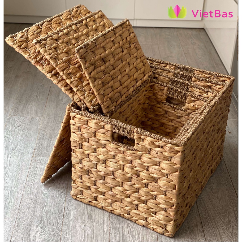 Hộp lục bình đựng đồ có nắp đậy VIETBAS vuông LBK_014
