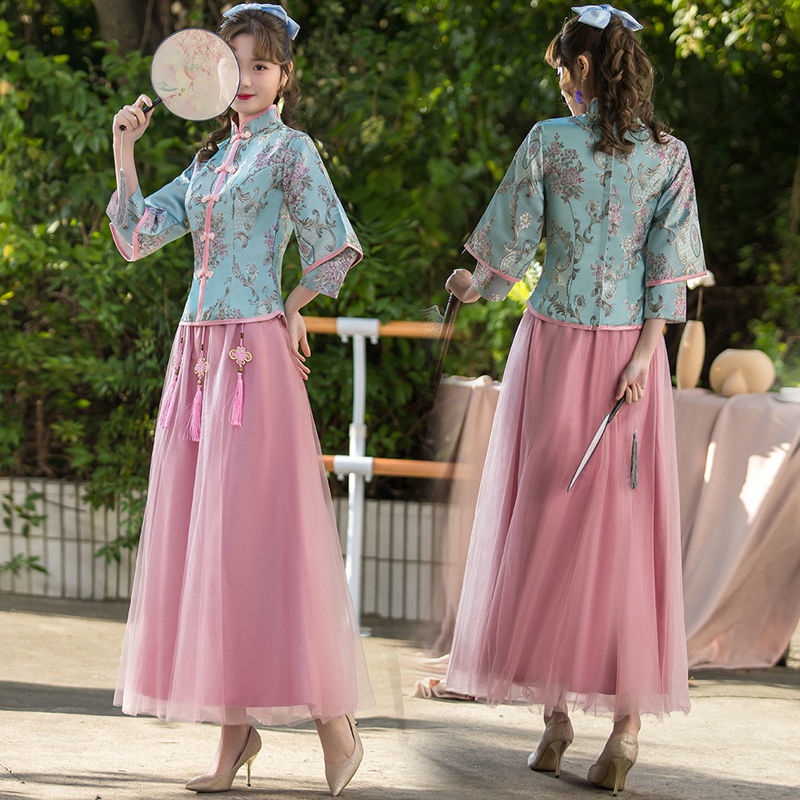 Đầm Phù Dâu Dáng Dài Phong Cách Trung Hoa Thời Trang Mới
