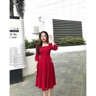 (KÈM ẢNH THẬT)Đầm xoè tay lỡ cổ vuông đơn giản dễ thương