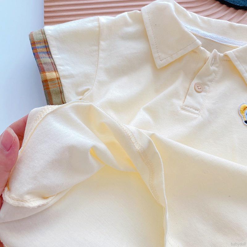 Set đồ 2 món áo thun cổ tròn in họa tiết hoạt hình + quần short vải cotton thời trang cho bé