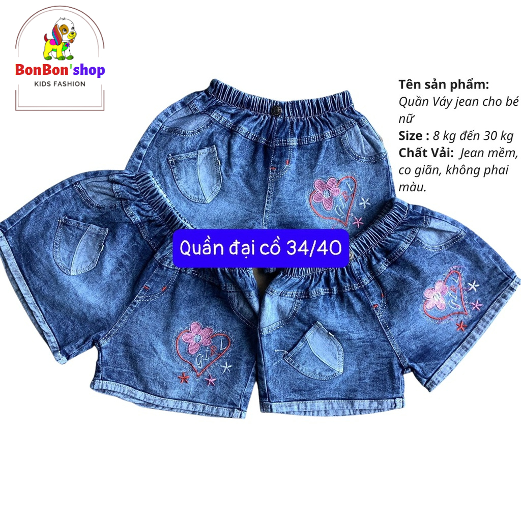 Quần jean đùi cho bé gái size nhỡ vải mềm siêu đáng yêu QN93