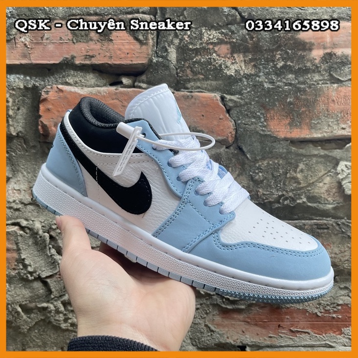 Giày Jordan 1 Low Blue Black Fullbox, Giày thể thao jordan 1 nam nữ cổ thấp xanh đen da nhăn