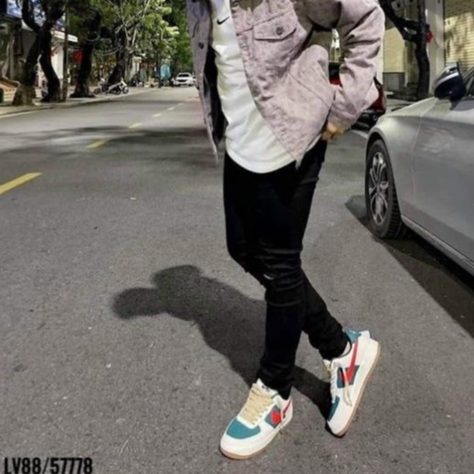 Giày thể thao AF1 xanh đỏ nam nữ, Giày sneaker air Force GC dễ phối đồ