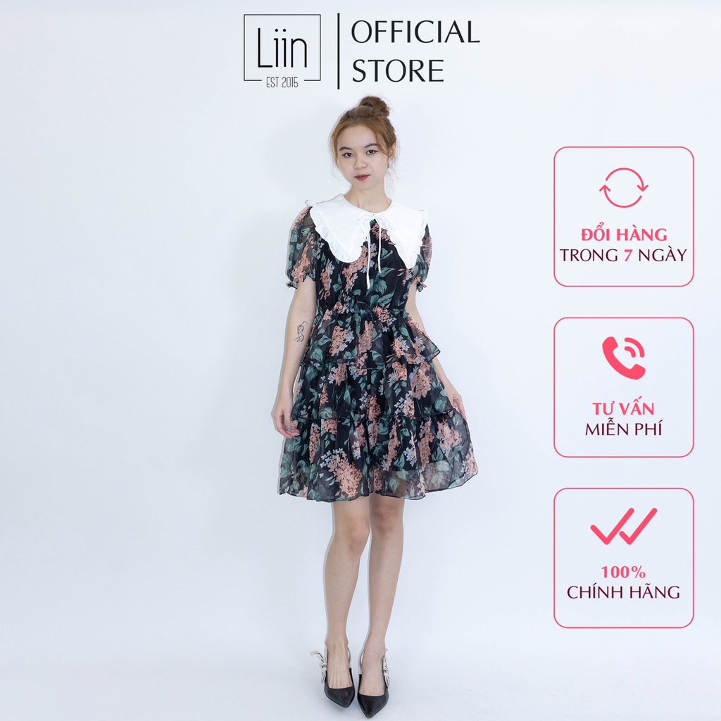 LIIN - Váy lụa hoa phối cổ trắng