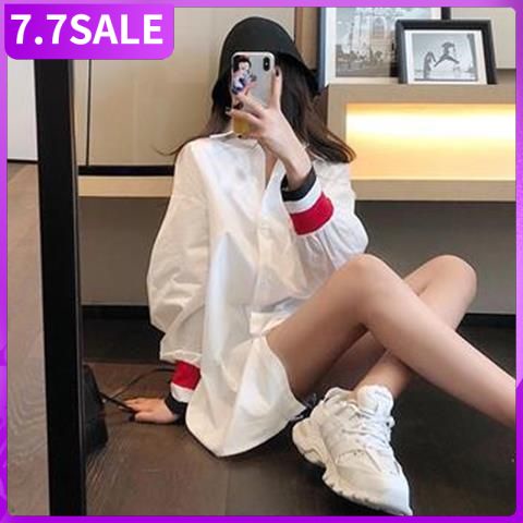 Áo sơ mi cotton dáng dài kẻ sọc phong cách hàn quốc thời trang xuân thu dành cho nữ 2021