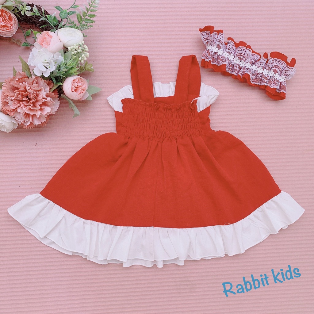 Đầm Hè Công Chúa Bé Gái FREESHIP TẶNG KÈM TURBAN - Rabbit Kids - Váy Hai Dây Lolita Đỏ Trẻ Em Vải Lụa Mềm Mại