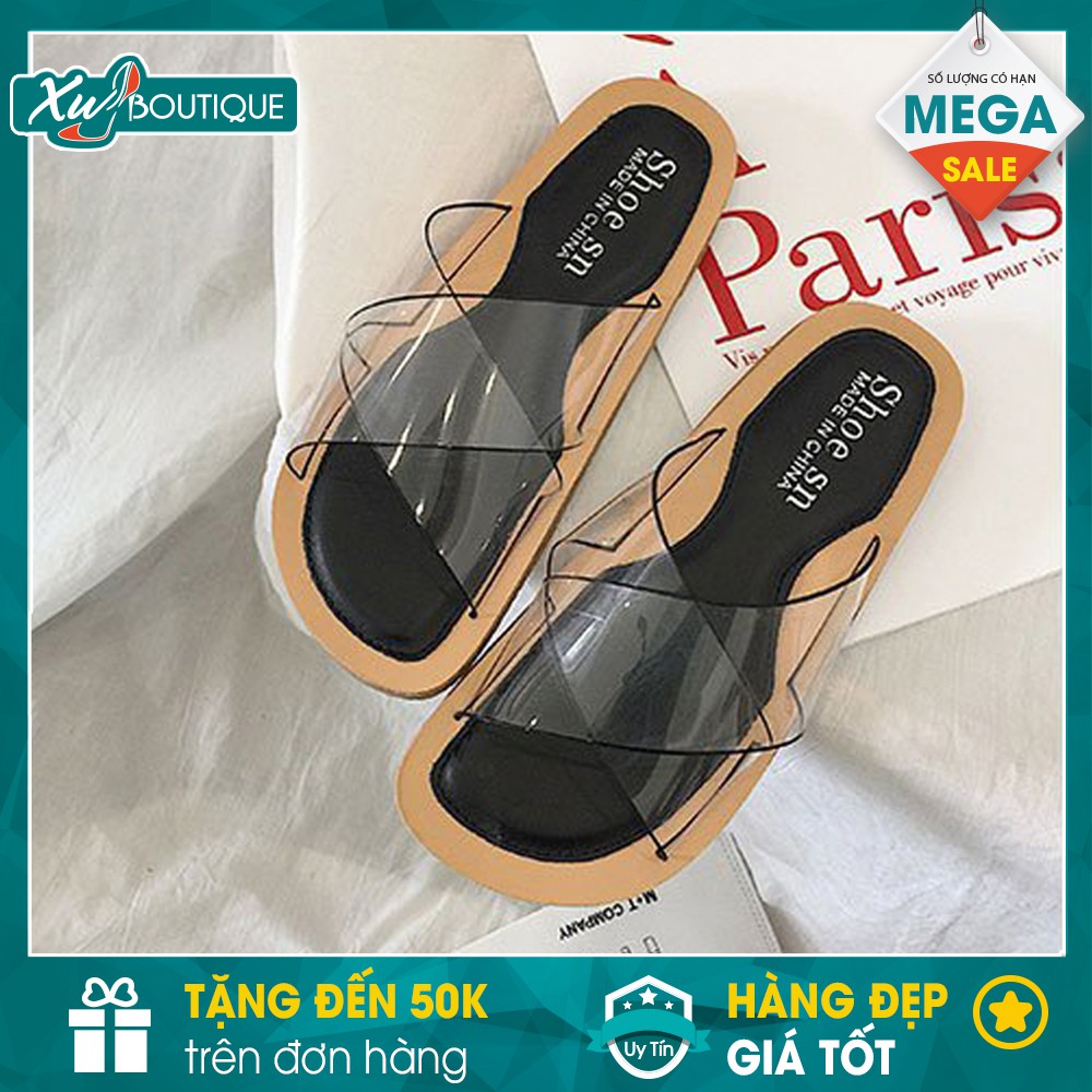 (Xả Hàng SALE 49k) - Dép Lê Nữ Quai Ngang Trong Đế Bằng Siêu Đẹp Hàn Quốc DE028/DE029