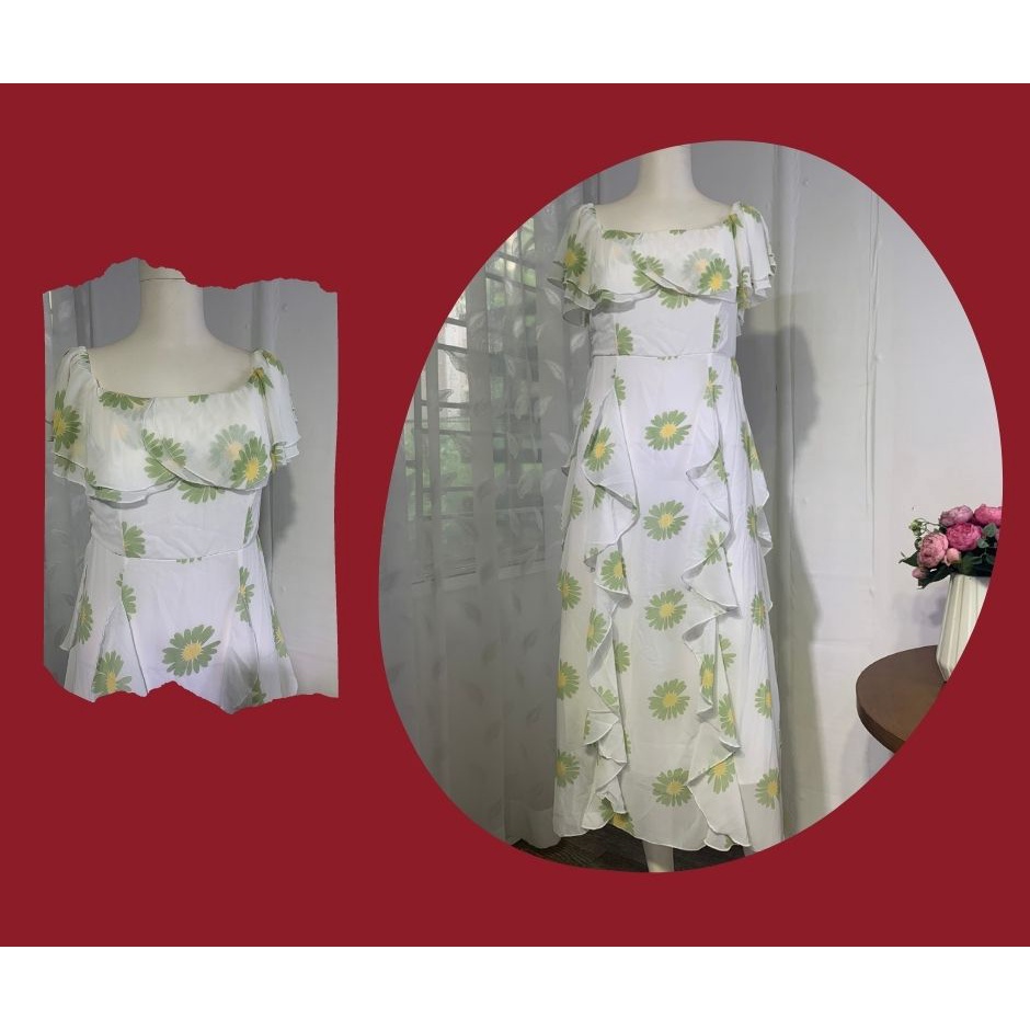 Đầm Maxi, Đầm Hoa Nhí, Đầm Dự Tiệc, Thiết Kế Trang Trí Bèo Toàn Thân, Thời Trang, Trẻ Trung, Sành Điệu - Phù Hợp Đi Biển