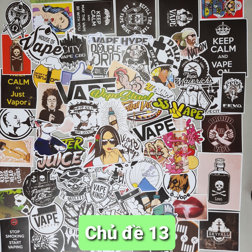 Mới - Set 10 miếng Sticker - 4 chủ đề ngẫu nhiên Vape, Baber, Super Cub, Vespa