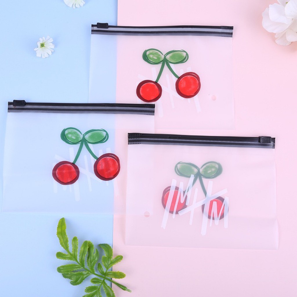 [ Combo 100 Túi ] Zip Đựng Đồ Trong Suốt Hoạ Tiết Trái Cherry 10x15cm P091