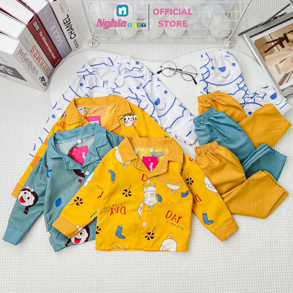 Đồ bộ pijama dài tay họa tiết chất thô đũi cho bé trai bé gái NGHĨA BABY dành cho bé từ 8kg-20kg