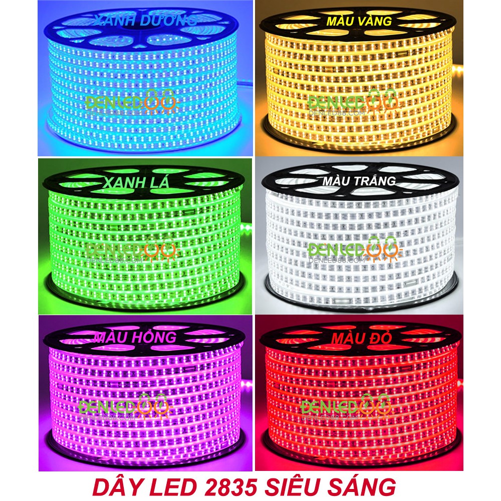 Cuộn Dây LED  2835 Đôi Dài  100m  Ánh Sáng Vàng,Trắng, Xanh Lá ,Xanh Dương,Đỏ,RBG,Hồng