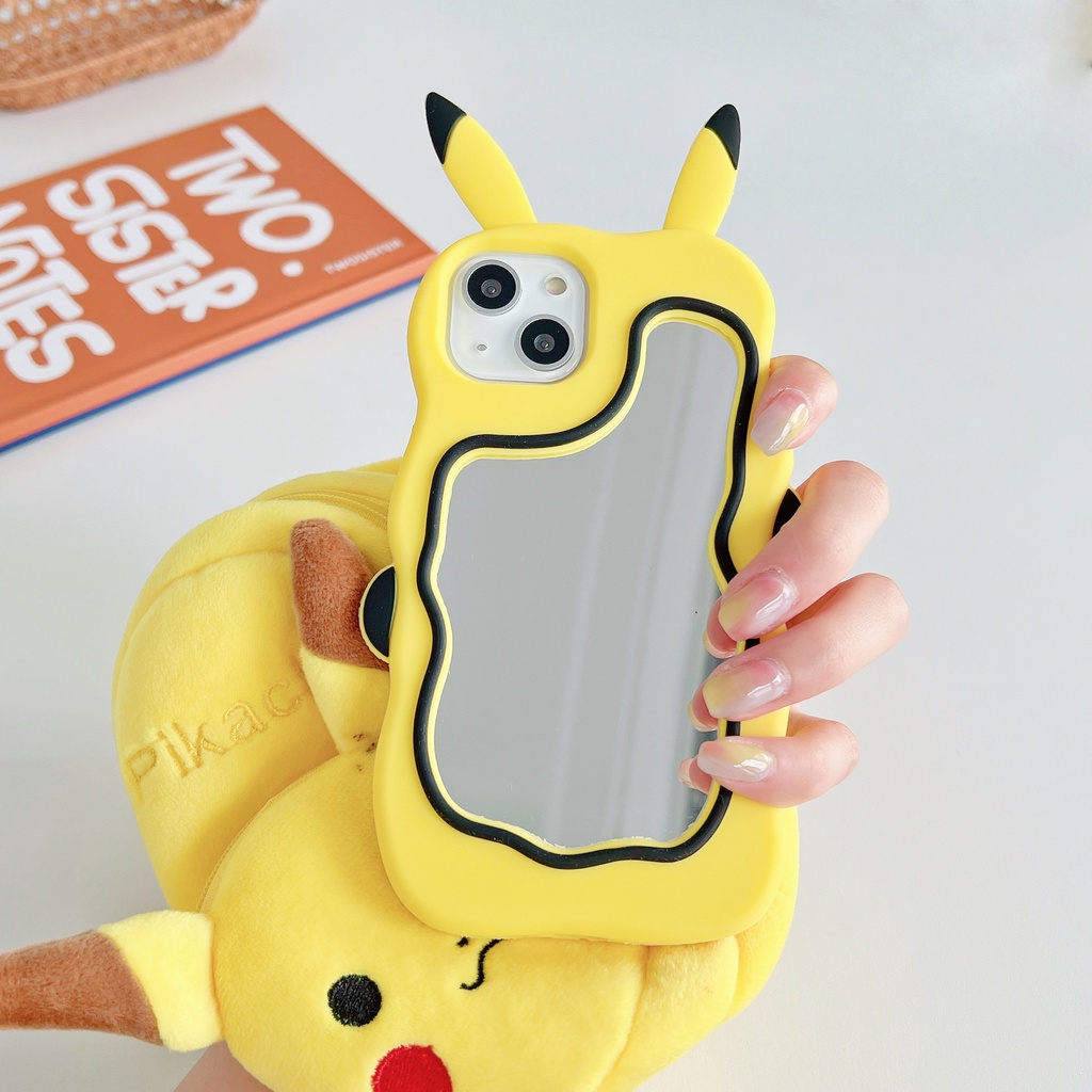 Ốp Điện Thoại Mềm In Hình Pikachu Hoạt Hình Có Gương Chống Rơi Vỡ Cho Iphone 14 14 Max 11 12 13 Pro Max