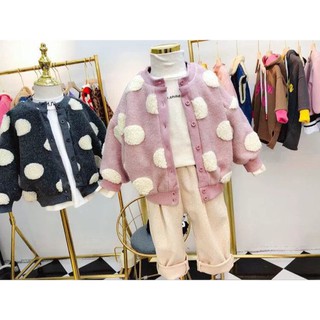 (Order) Áo khoác bomber len phối chấm bi to lông cừu cho bé trai bé gái