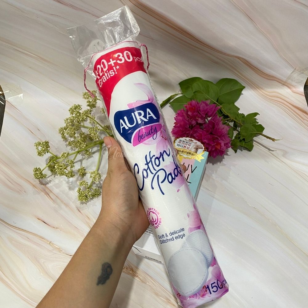[Chính hãng] Bông Tẩy Trang AURA BEAUTY NGA, Bông Tẩy Trang Châu Âu, Tẩy Trang 100% Cotton Tự Nhiên 150 Miếng