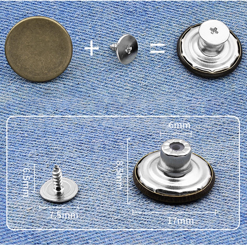 （Gửi công cụ）Set 5 Nút Quần Jean Bằng Kim Loại Có Thể Tháo Rời Tiện Dụng Diy