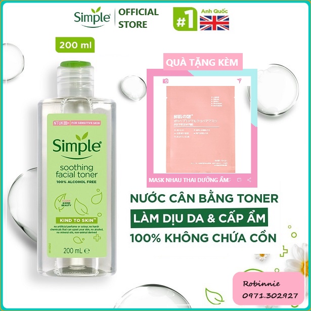 Nước Hoa Hồng Simple Toner Không Chứa Cồn, Dưỡng Ẩm Và Cân Bằng Độ Ẩm Cho Da 200Ml