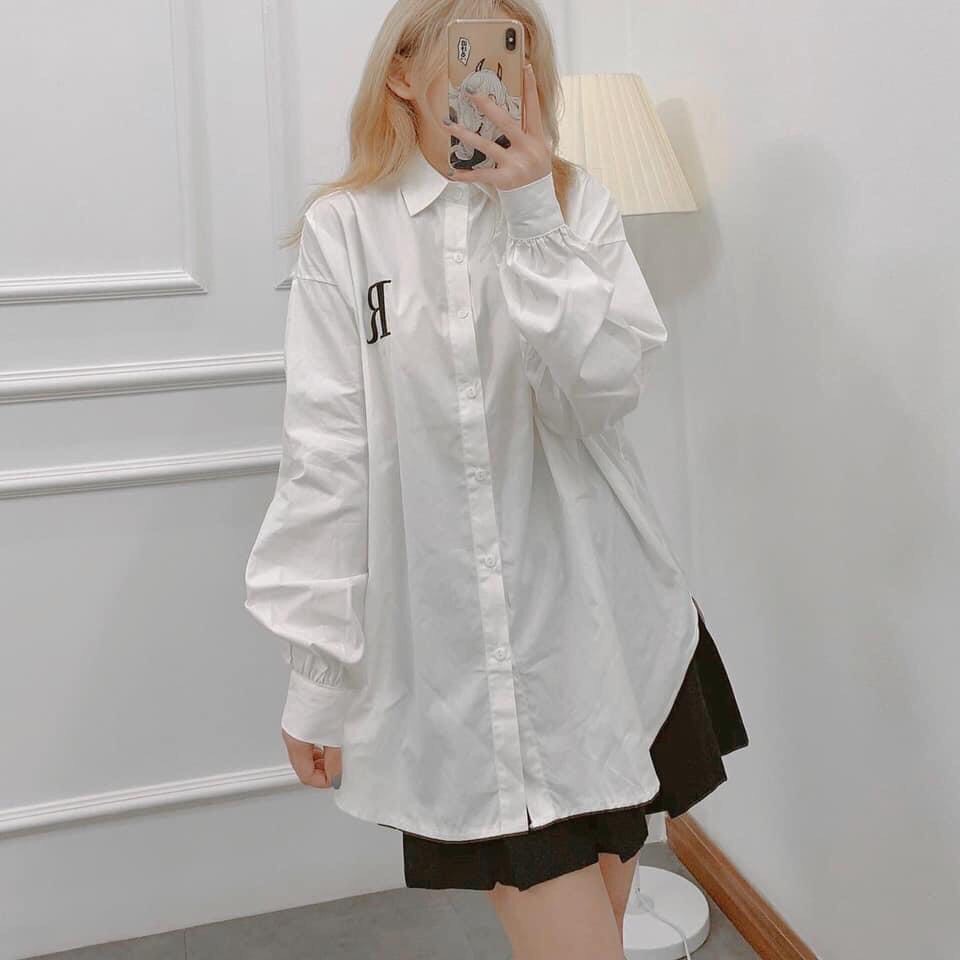 Sơ mi trắng in chữ R hàng cao cấp chất dày dặn siêu đẹp phong cách A80883 - ZADOLA FASHION
