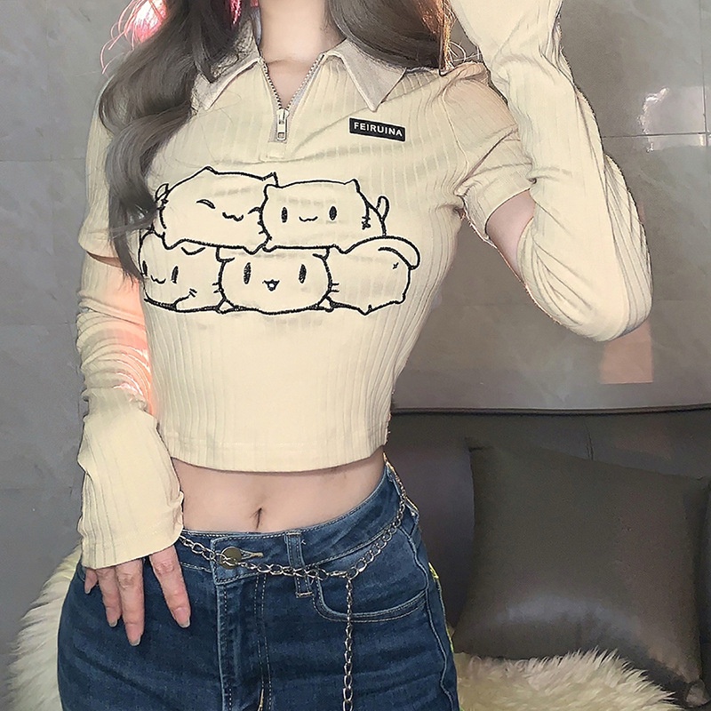 Áo Thun Croptop Màu Trơn Thêu Họa Tiết Ngọt Ngào Thời Trang Mùa Hè Cho Nữ