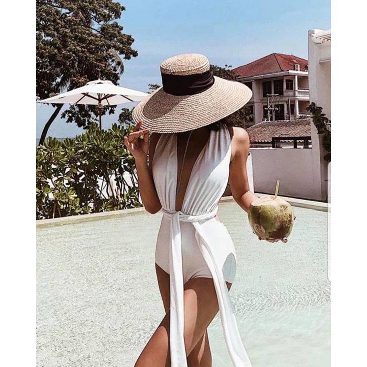Bikini 1 Mảnh Xẻ Ngực Cột Dây Chéo Lưng, Bodysuit Đi Biển Hở Lưng Đủ Màu  - OS081