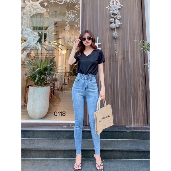 Quần jean ôm co giãn lưng cao , quần bò cạp cao . Hàng chính hãng 100% , mẫu shop tự chụp