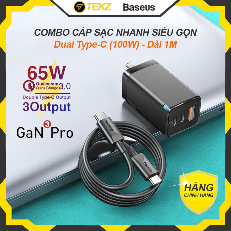 Củ Sạc Nhanh 65W Baseus GaN 3 Pro Sạc Đa Năng Cho Laptop Macbook iPad iPhone Samsung, Chân Dẹp Gập Tiện Lợi