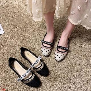 Giày Búp Bê Mũi Nhọn Phối Lưới Thời Trang Mùa Xuân Hàn Quốc 2020 Cho Nữ