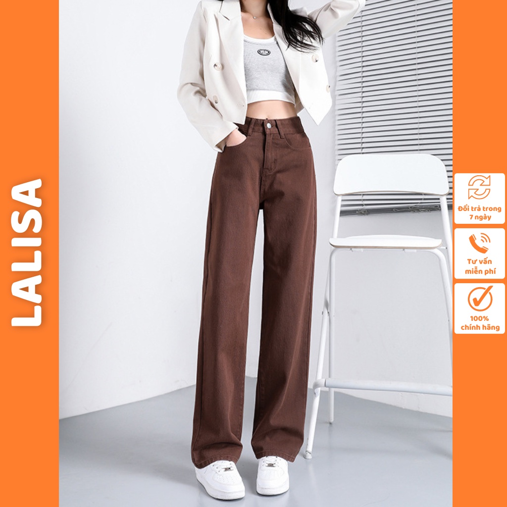 Quần Jean Nữ Ống Rộng Lưng Cao LALISA Thiết Kế Ống Đứng Suông Dài Cạp Cao Phong Cách Ulzzang Năm Màu QDE3