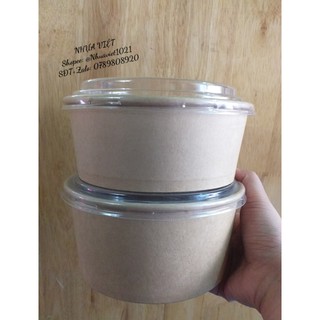 100 tô giấy kraft 2 lớp có nắp PET 750ml - 1000 ml bánh bông lan, chè....