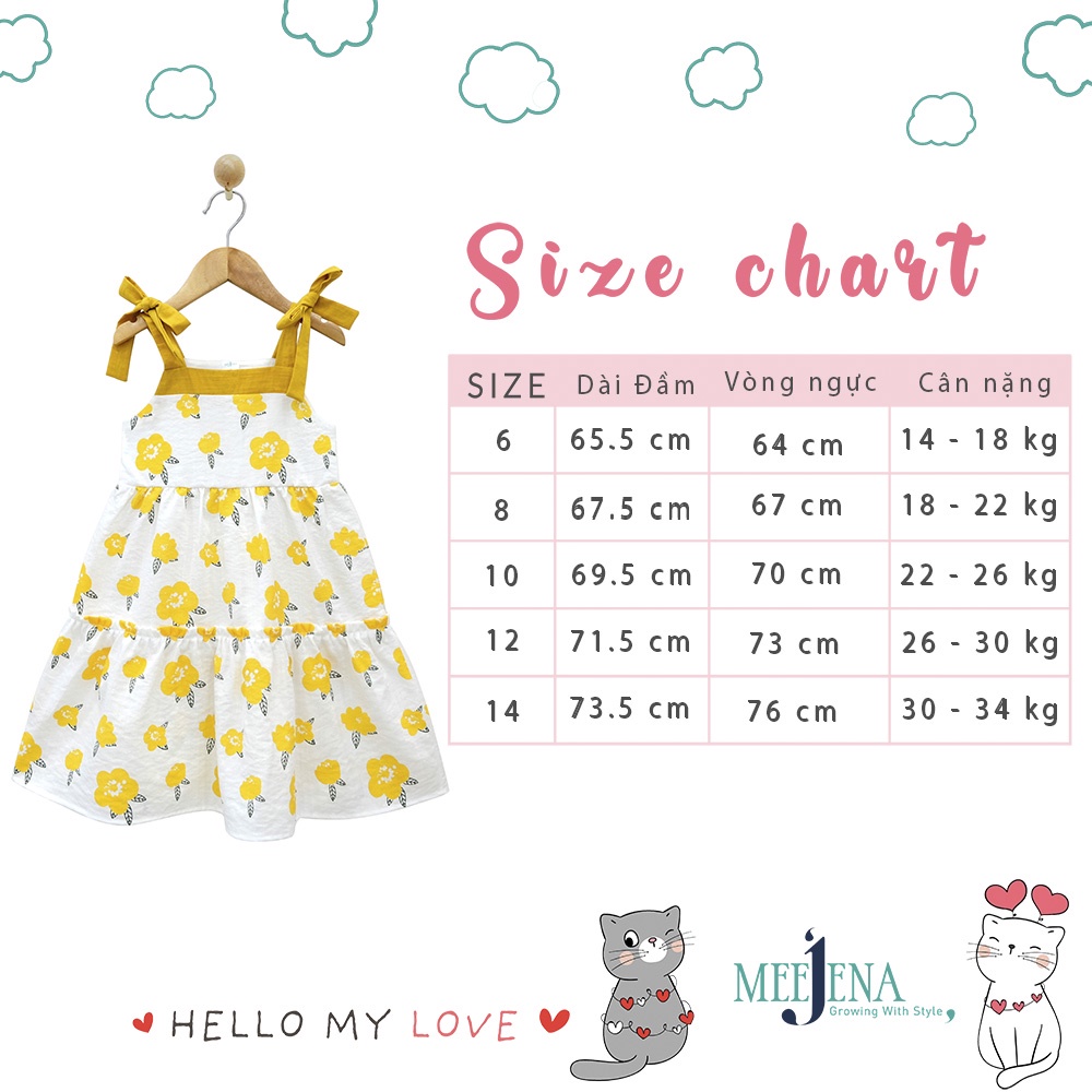 Váy bé gái thắt nơ vai 14 - 34 kg MEEJENA - 100% COTTON 4C - 2057