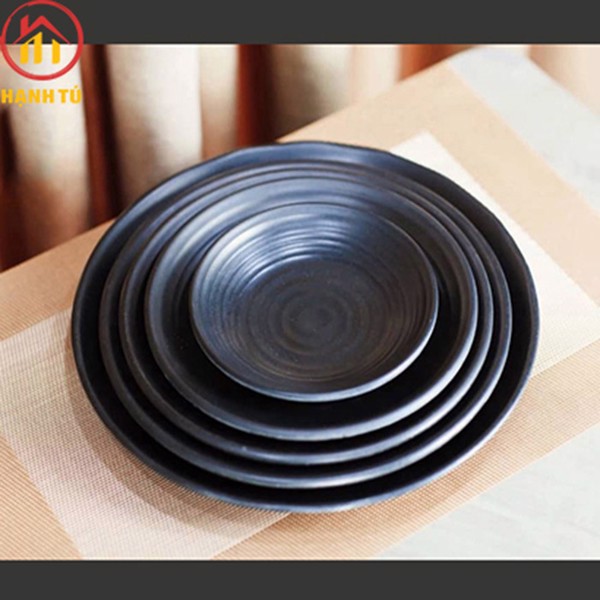 [100% Melamine] Đĩa Nhựa Phíp Tròn, Dĩa Melamine Dáng Tròn LJP Màu Đen Sang Trọng -  Duonghieu6789