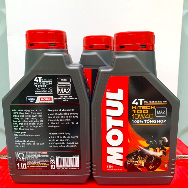 Nhớt Cao Cấp Xe Số Tay Côn Motul H-TECH 100 10W-40 Jaso MA2 API SN Full Synthetic