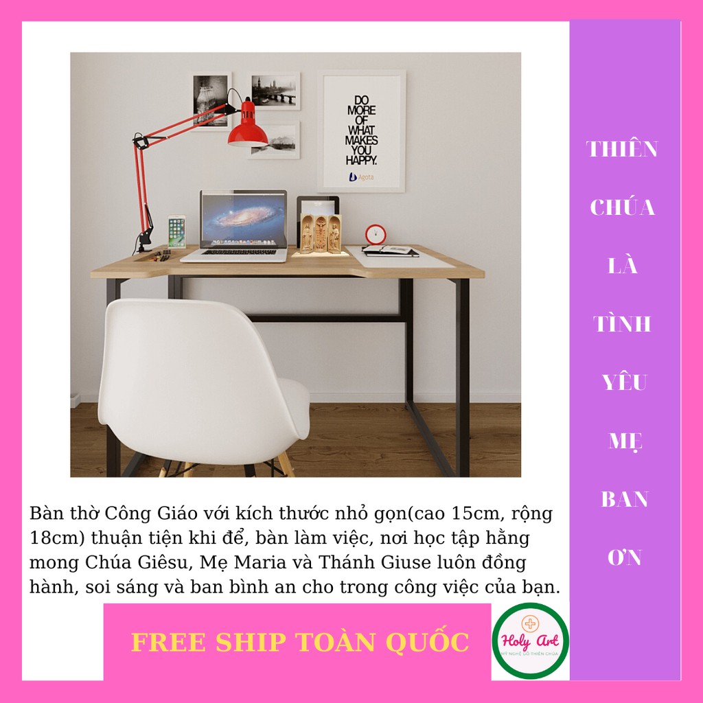 Tượng Chúa chịu nạn-Mẹ ban ơn-thánh Giuse  15x7cm bằng gỗ. Tượng quà tặng, màng theo cầu nguyện, trang trí