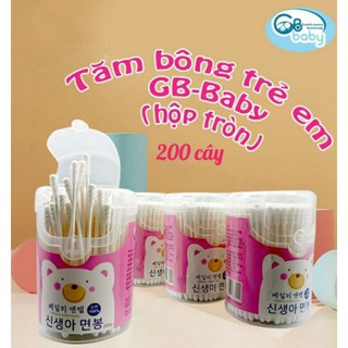 Hộp 200 cây tăm bông tự nhiên GB BABY cho trẻ sơ sinh, trẻ em dạng xoắn và tròn - Thương hiệu Hàn Quốc