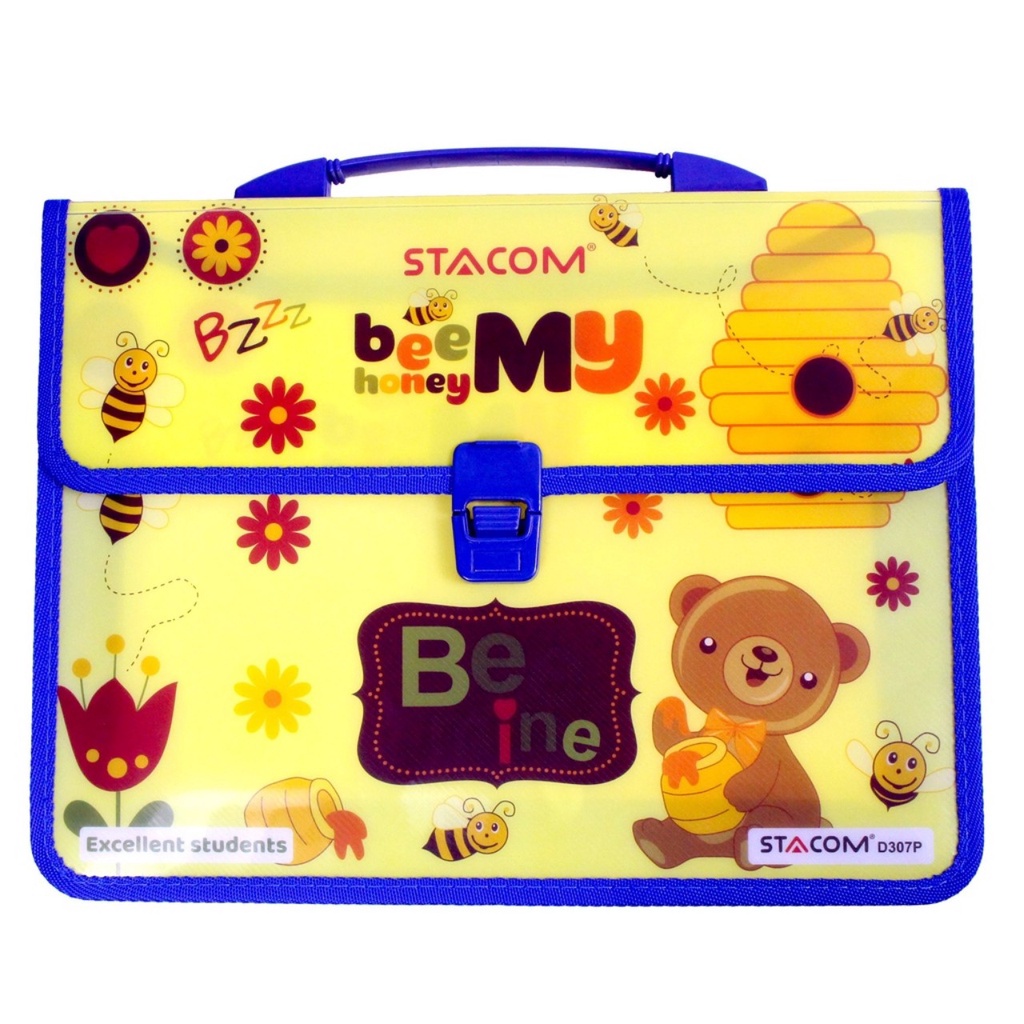 Cặp học thêm nhựa 2 ngăn, cặp sách học sinh cute nhiều màu sắc cho bé Stacom D307