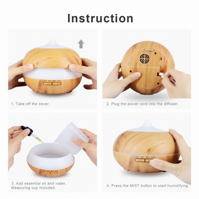 Máy xông tinh dầu, phun sương tạo độ ẩm, có đèn LED cho phòng làm việc / phòng ngủ [ Hàng Cao Cấp ]
