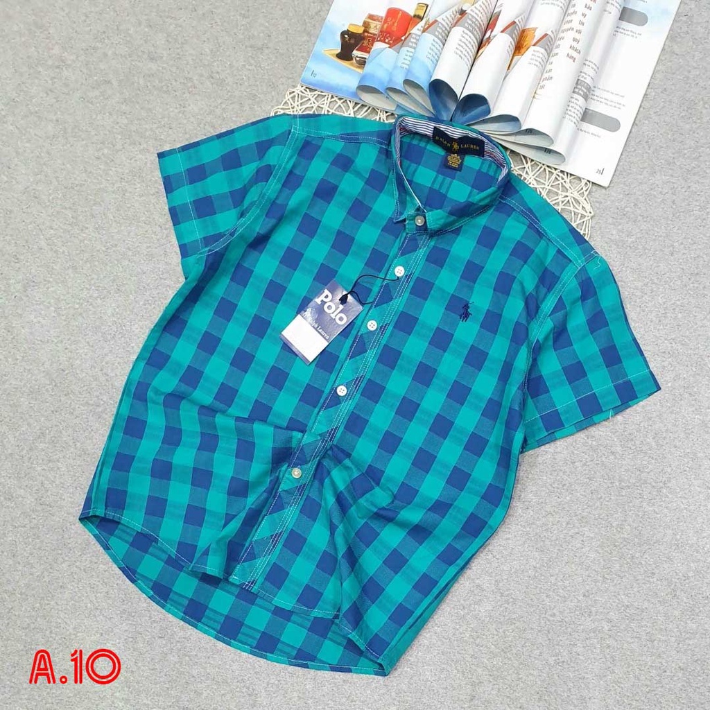 Áo sơ mi tay ngắn xọc carô Polo size Cồ xuất khẩu thời trang cho bé trai 2022 siêu hot