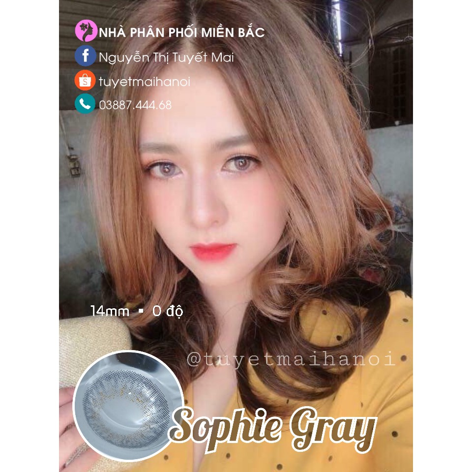 Kính Áp Tròng Màu Xám Nổi Bật Siêu Êm Siêu Mềm Sophie Gray 14mm 0 Độ - Lens Hàn Quốc Chính Hãng Vassen Sexy Me