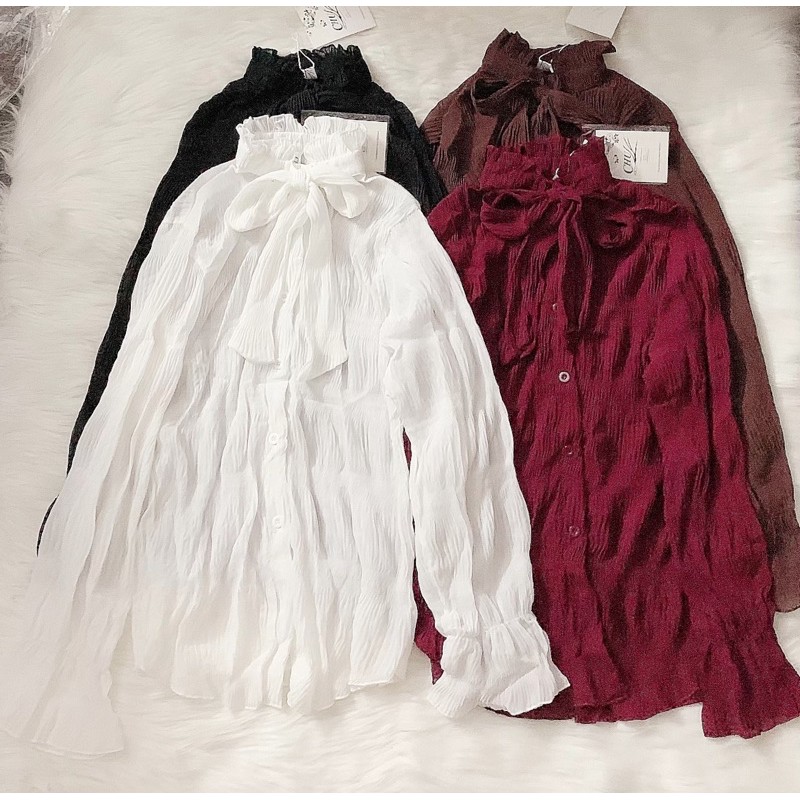 Áo sơ mi nhún cổ bèo