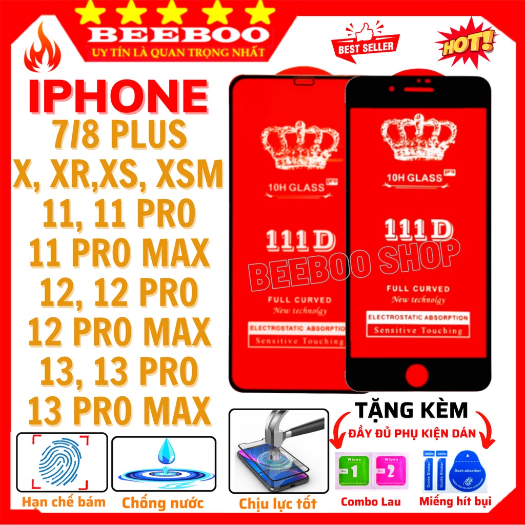 Kính cường lực iphone 11 pro max xs max 7 plus 8 plus x xr 12 pro max 13 pro max 14 pro max 6 6s - Full màn hình 111D