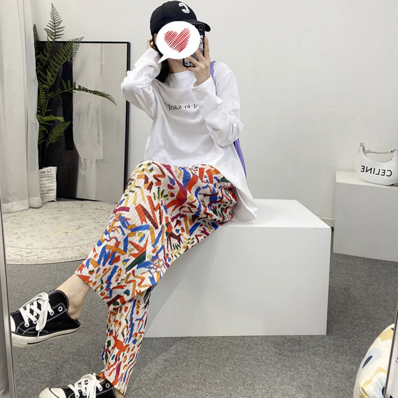 Quần xếp ly JSC vải lụa lạnh xếp ly in họa tiết graffiti thời trang mùa hè