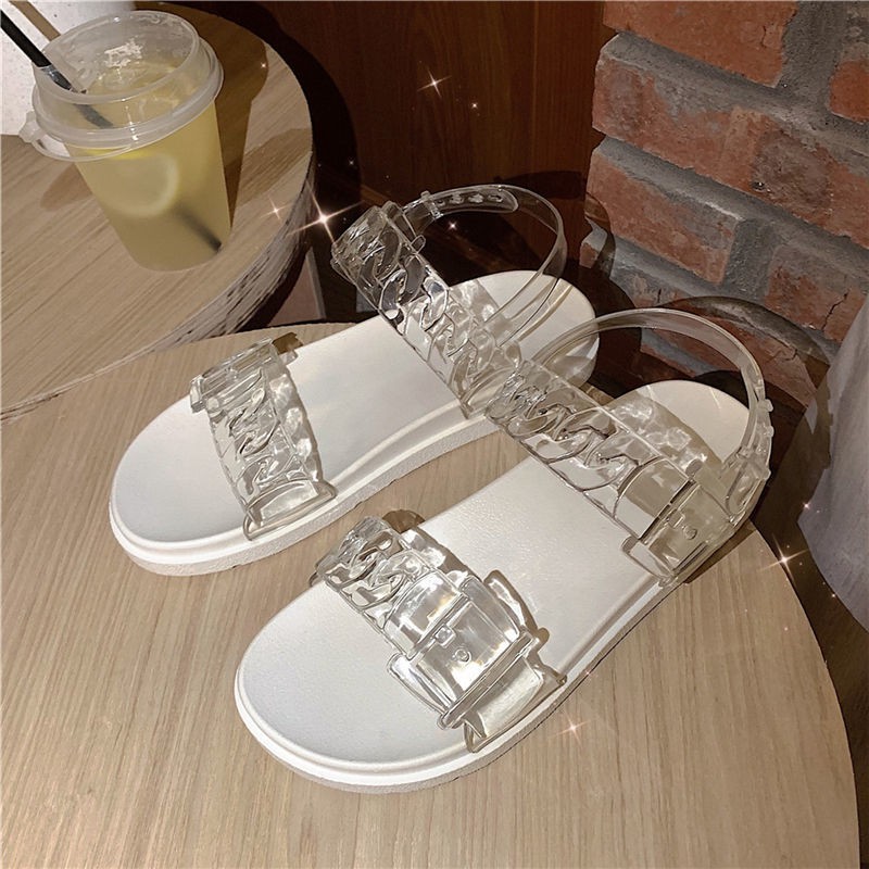 Fairy style sandal pha lê trong suốt nữ sinh mùa hè trái tim thời trang lưới người nổi tiếng đi nghỉ mát giày biển