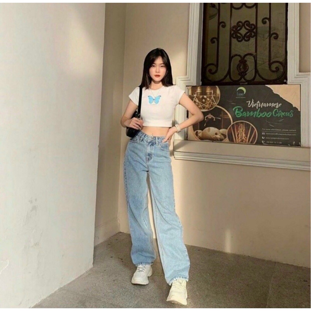 Quần Baggy Jean Ống Rộng,Quần Baggy Jean Ống Rộng Dáng Suông Lưng Cao (Vải Bao Xịn)