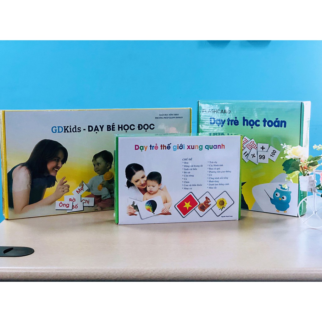 Combo 3 Bộ Thẻ Học Thông Minh Cho Bé Chuẩn Glenn Doman Nâng Cao Đọc Toán Thế Giới Xung Quanh