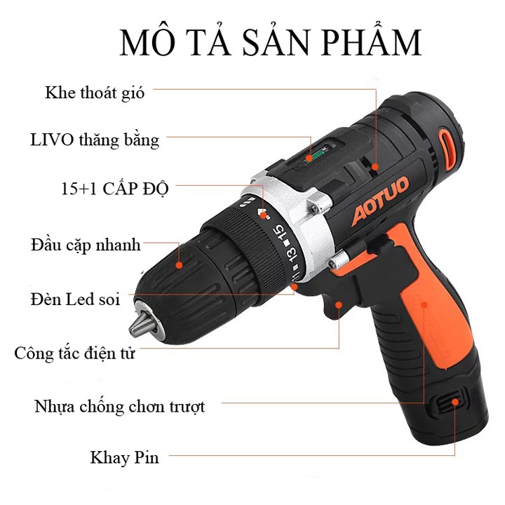 máy khoan pin 12V AOTUO có hộp nhựa đựng