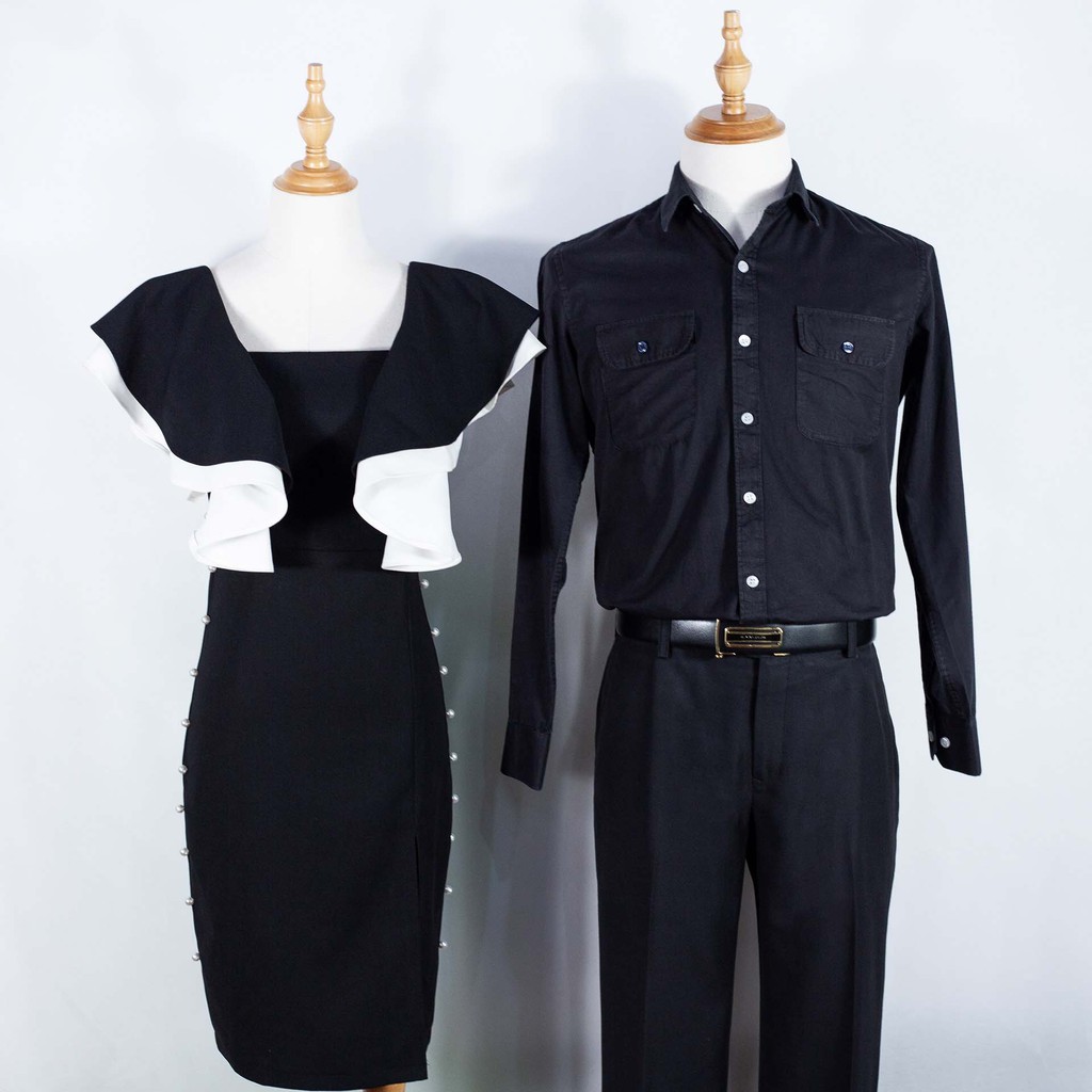 Đồ đôi Đầm Sơ Mi Couple Pocket Black Shirt &amp; Pearls Line Dress HAVIAS