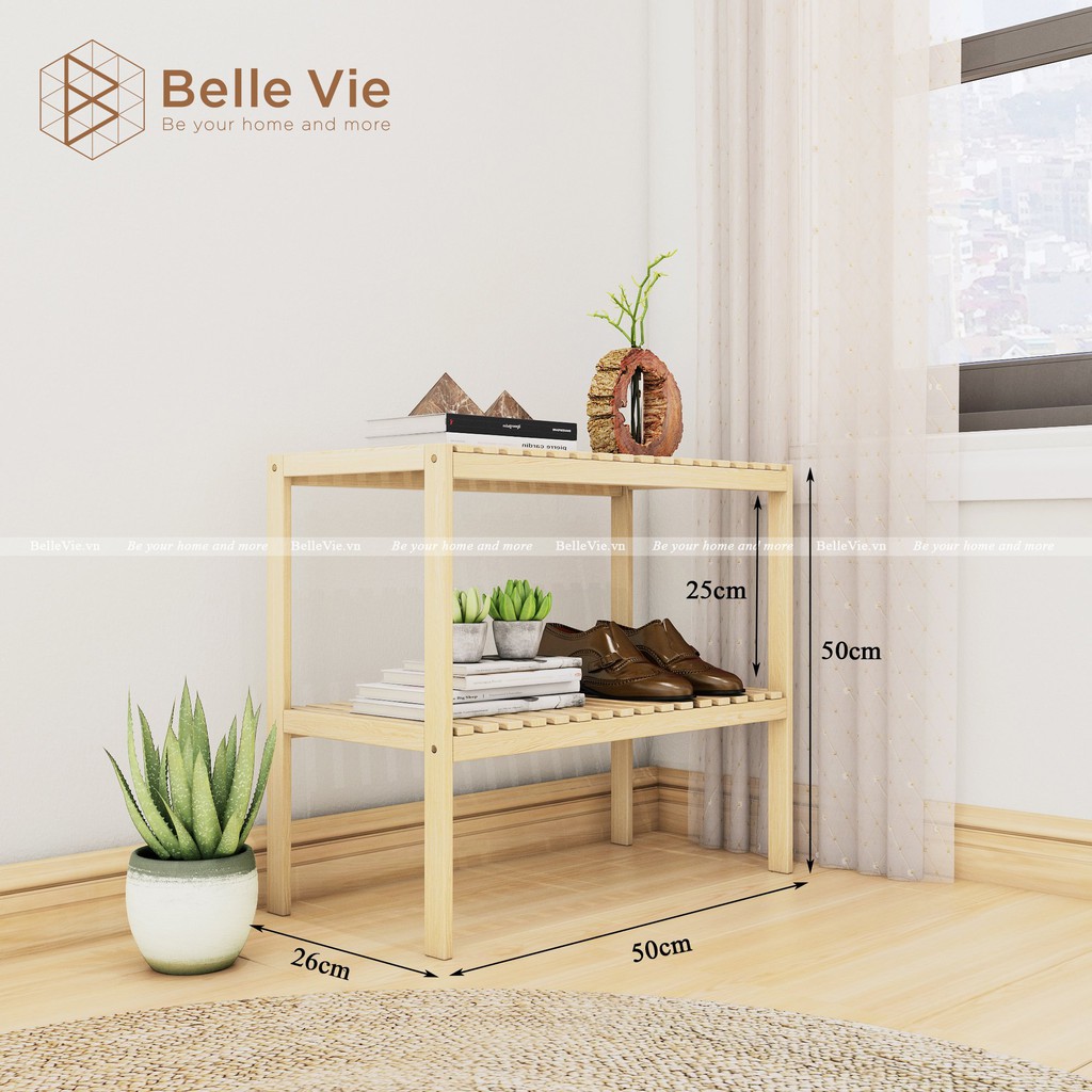 Kệ Để Giày Gỗ 2 Tầng BELLEVIE Kệ Để Đồ Trang Trí Decor Đơn Giản Tiện Lợi Dài 50cm