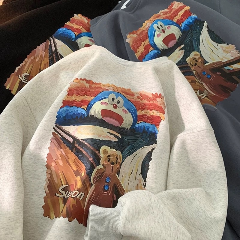 Áo Sweater Cổ Tròn Tay Dài Dáng Rộng In Hoạt Hình Doraemon Kiểu Hàn Quốc Thời Trang Mùa Thu Cho Nữ